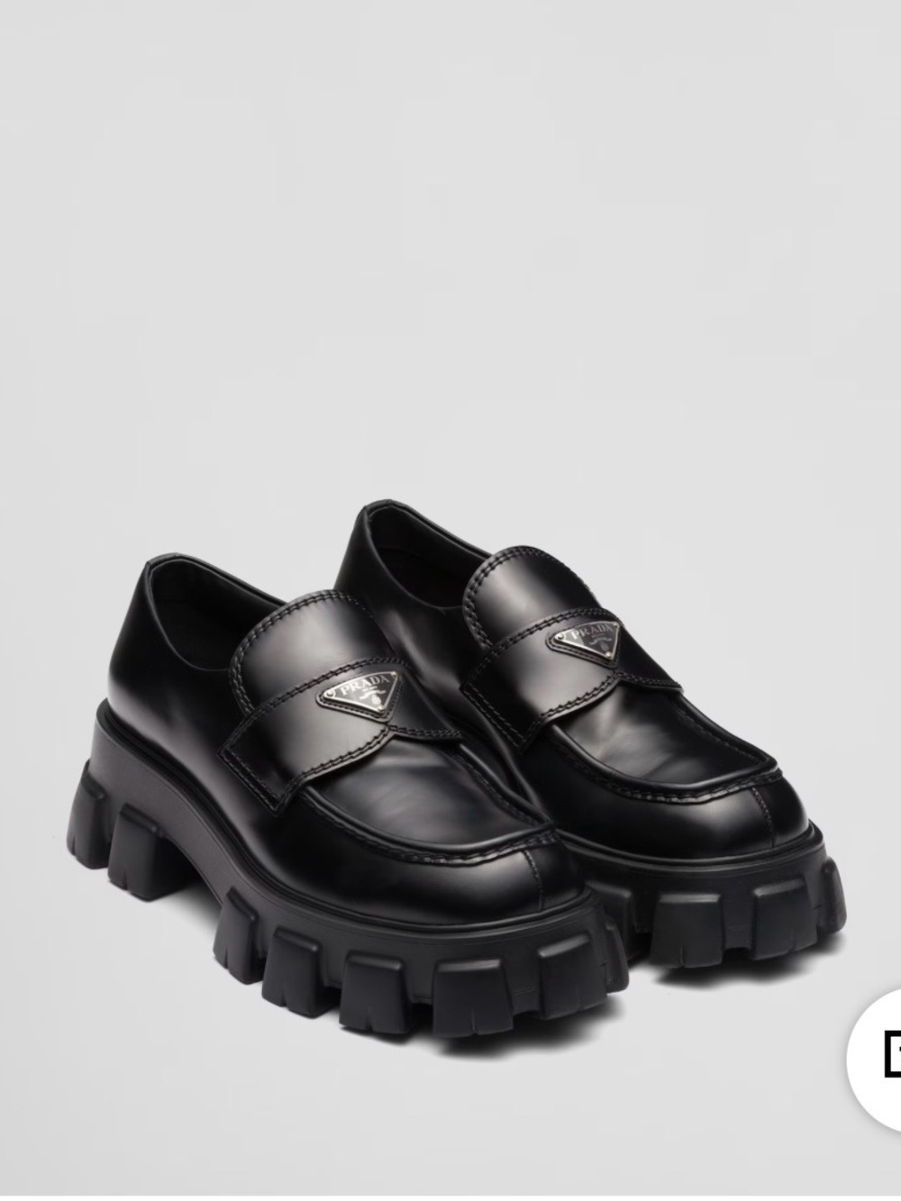 Prada Black Leather Lug-Sole Penny Loafers